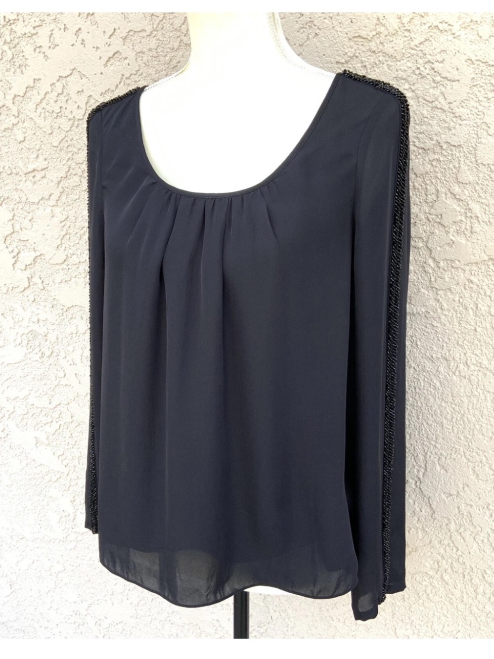 Rebecca Minkoff Black 100% Silk Beaded Blouse Size 10